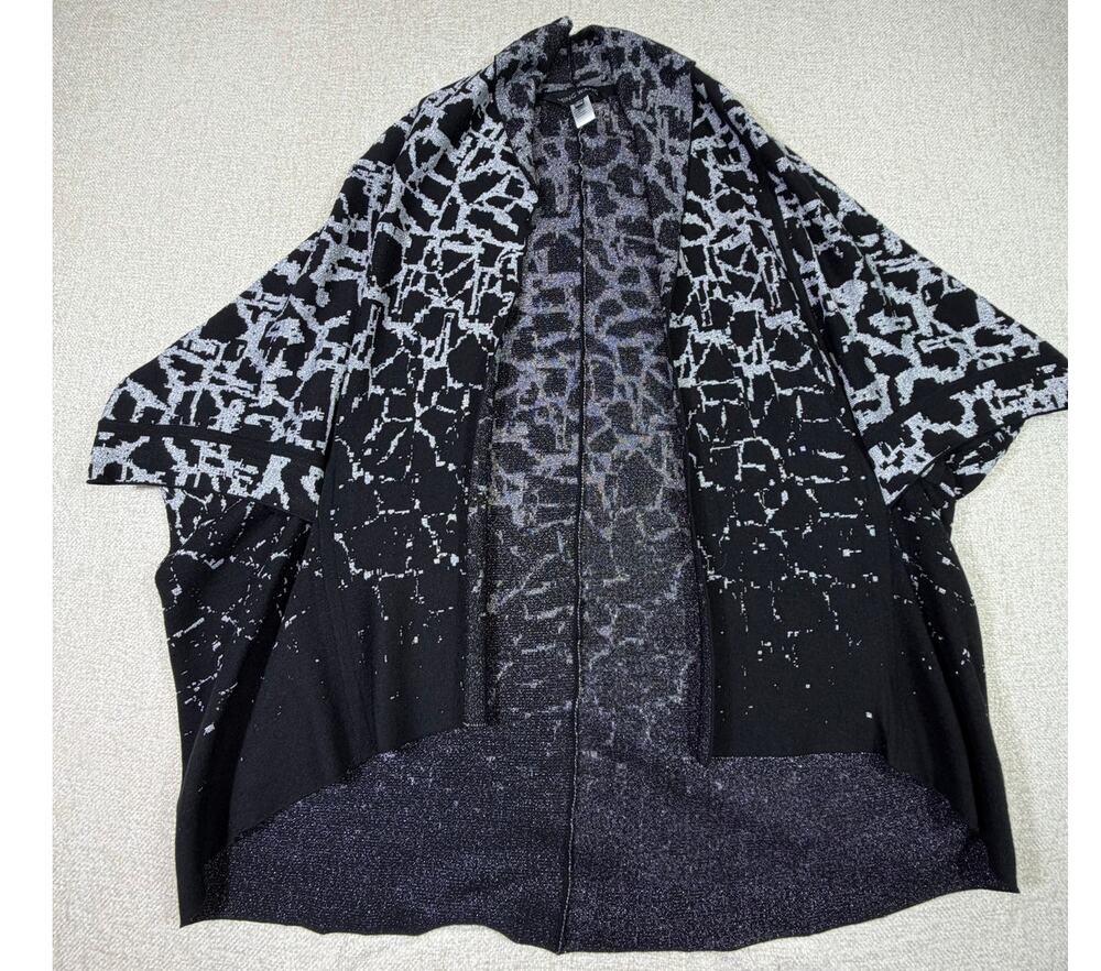 Ming Wang Womens S/M Black Silver Asian Glam Short Sleeve Cardigan Jacket Layer
